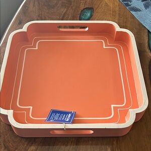 Southern Living Quatrefoil Corner Square Decorative Wood Tray. 14" x 14" x 2".